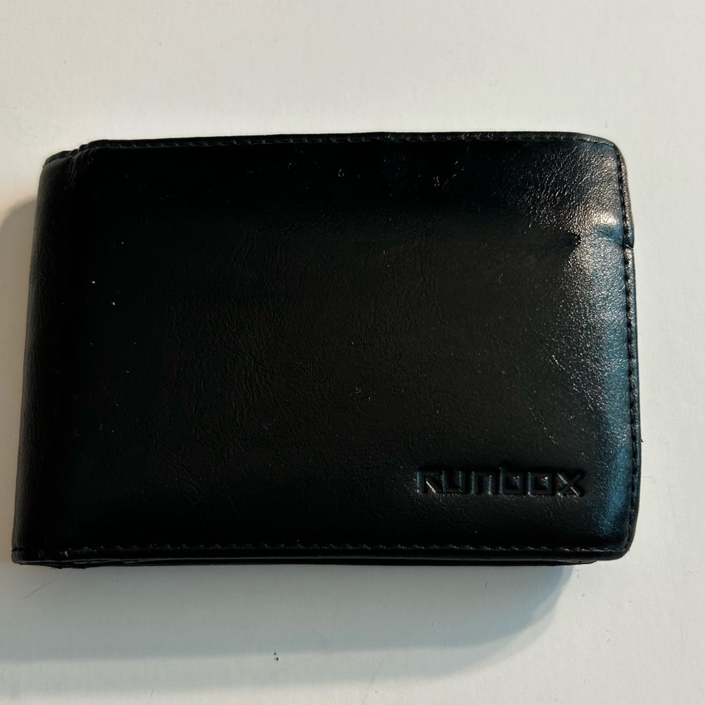 RUN BOX BLACK LEATHER MENS WALLET ID SLOT FOLD OVER SLOT BILL HOLDER